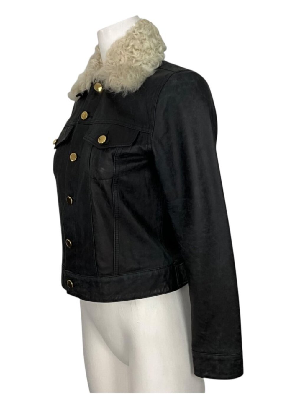 Derek Lam 10 Crosby Shearling Collar Leather Jacket 4 Indigo - Picture 3 of 15